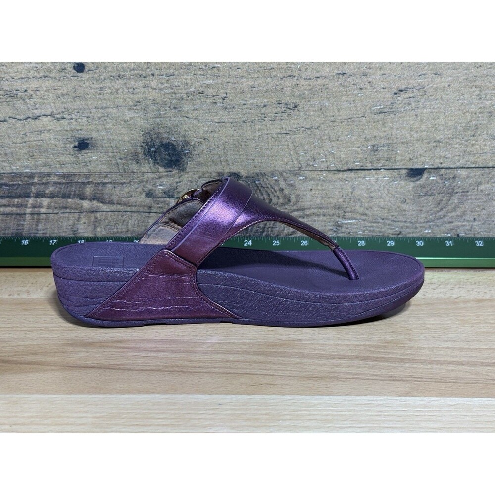 🔥Fitflop Women's Lulu Adjustable Leather Toe-Post Sandals Size 9 Plum Colorway - Picture 2 of 10
